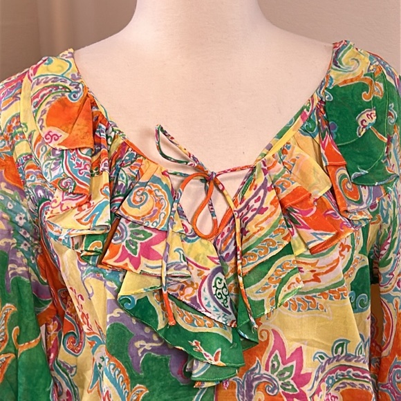 Lauren Ralph Lauren Bright Ruffled Paisley Blouse, size Medium Petite - Picture 3 of 13